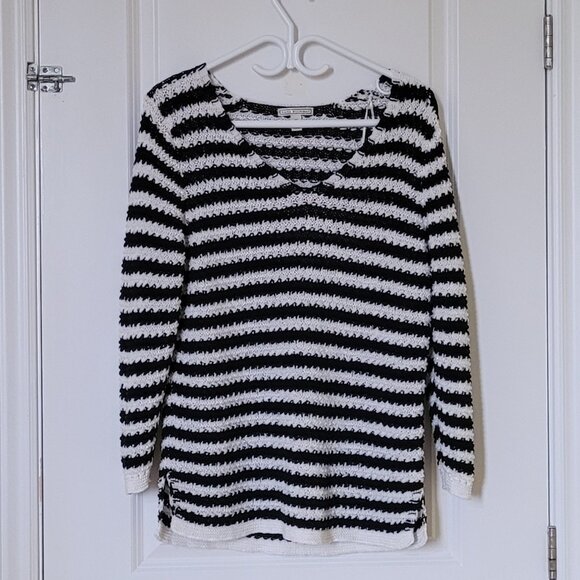 Dana Buchman sweater black and white striped plus size XL pull over v-neck loose - Picture 5 of 13